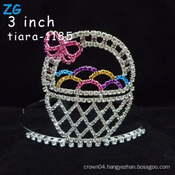 Lovely colored rhinestone easter eggs crystal kids tiara crown, pink crystal customized easter crowns